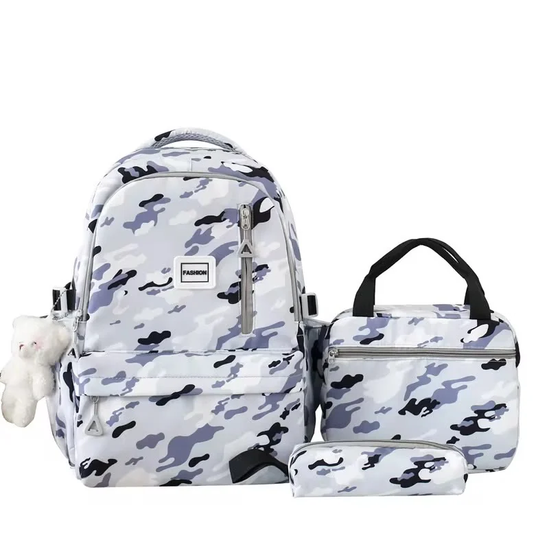 Sac écolier 3 pièces camouflage gris