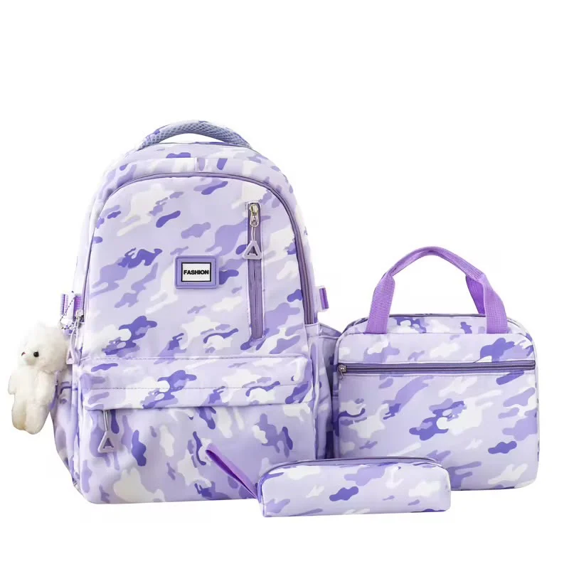 Sac écolier 3 pièces camouflage lilas